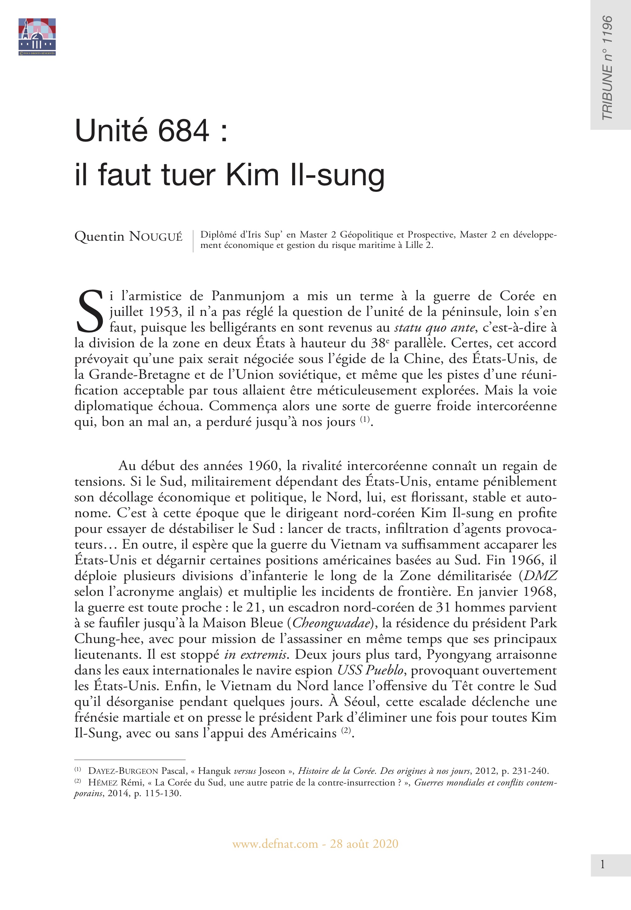 Unité 684 : il faut tuer Kim Il-sung (T 1196)
